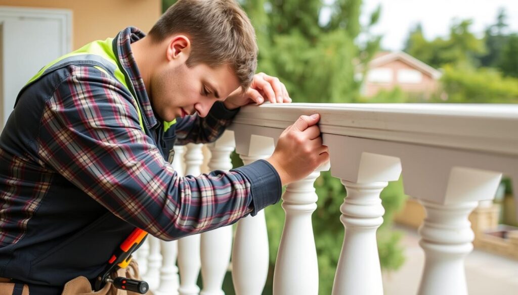 A detailed, informative pricing guide on balustrade installation, showcasing various factors that influence the cost. The image should depict a well-lit, clean-lined modern interior, with a focus on a central balustrade sample. Visible elements could include material swatches, installation tools, and a minimalist layout showcasing key pricing metrics such as labor, material, and project size. The overall tone should be educational and authoritative, reflecting the subject matter. A detailed, informative pricing guide on balustrade installation, showcasing various factors that influence the cost. The image should depict a well-lit, clean-lined modern interior, with a focus on a central balustrade sample. Visible elements could include material swatches, installation tools, and a minimalist layout showcasing key pricing metrics such as labor, material, and project size. The overall tone should be educational and authoritative, reflecting the subject matter.