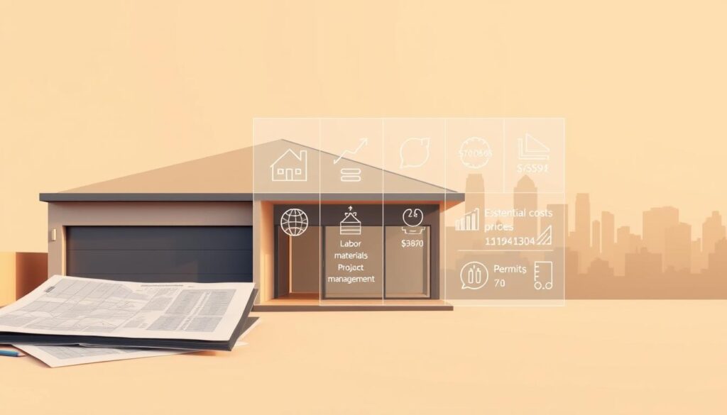 A modern, minimalist illustration showcasing the key factors affecting house extension prices in South Africa. A sleek, contemporary home in the foreground, with blueprints, cost calculations, and construction materials subtly integrated into the design. The middle ground features a transparent overlay of essential cost drivers like labor, materials, permits, and project management. In the background, a stylized landscape of Johannesburg's iconic skyline, evoking the regional context. Warm, diffused lighting creates a sophisticated, informative atmosphere, captured through a wide-angle lens to emphasize the comprehensive view of the subject matter. A modern, minimalist illustration showcasing the key factors affecting house extension prices in South Africa. A sleek, contemporary home in the foreground, with blueprints, cost calculations, and construction materials subtly integrated into the design. The middle ground features a transparent overlay of essential cost drivers like labor, materials, permits, and project management. In the background, a stylized landscape of Johannesburg's iconic skyline, evoking the regional context. Warm, diffused lighting creates a sophisticated, informative atmosphere, captured through a wide-angle lens to emphasize the comprehensive view of the subject matter.