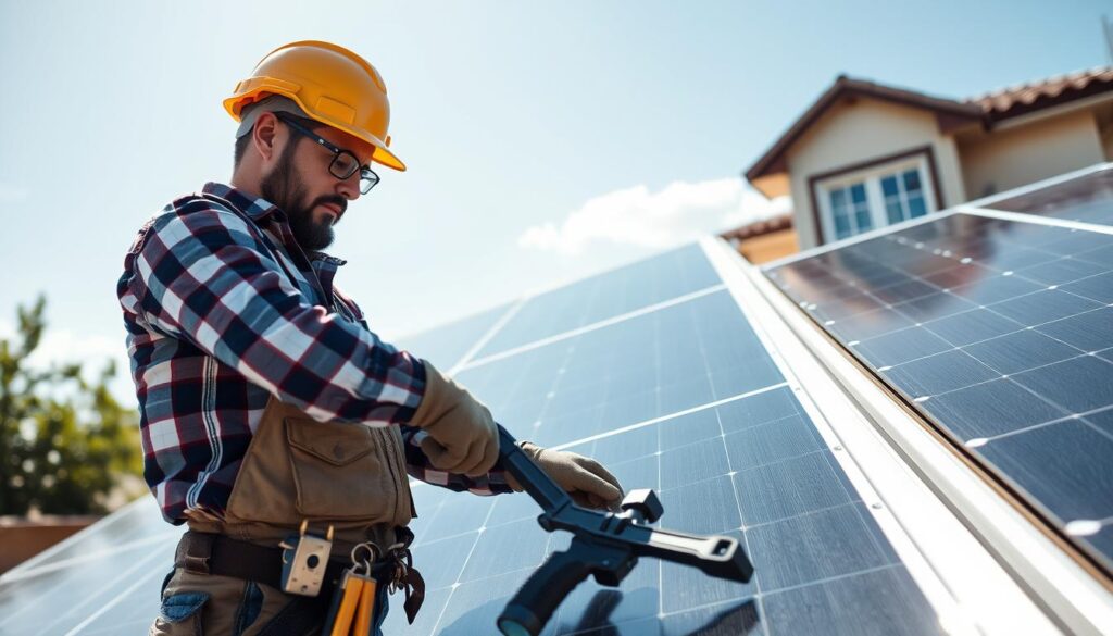 A sleek, modern solar installation showcased against a backdrop of a vibrant, sun-drenched cityscape. In the foreground, a series of high-efficiency solar panels are neatly arranged, their surfaces catching the warm, golden light. The middle ground features a detailed breakdown of key investment factors, such as equipment costs, installation labor, government incentives, and long-term energy savings, all presented in a clean, infographic-style layout. In the background, the skyline of Johannesburg, Sandton, or Pretoria rises, symbolizing the urban setting and the potential for widespread solar adoption. The overall scene conveys a sense of informed, strategic decision-making, where the benefits of solar investment are clearly illustrated. A sleek, modern solar installation showcased against a backdrop of a vibrant, sun-drenched cityscape. In the foreground, a series of high-efficiency solar panels are neatly arranged, their surfaces catching the warm, golden light. The middle ground features a detailed breakdown of key investment factors, such as equipment costs, installation labor, government incentives, and long-term energy savings, all presented in a clean, infographic-style layout. In the background, the skyline of Johannesburg, Sandton, or Pretoria rises, symbolizing the urban setting and the potential for widespread solar adoption. The overall scene conveys a sense of informed, strategic decision-making, where the benefits of solar investment are clearly illustrated.