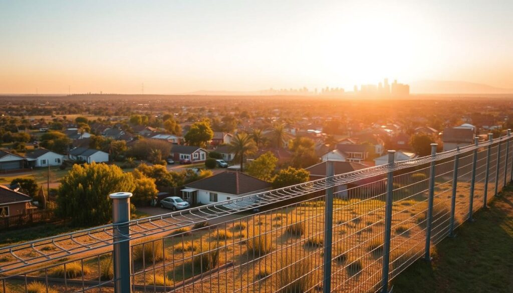 A sprawling landscape across Johannesburg, Pretoria, and greater Gauteng region, showcasing the variances in electric fence installation pricing. In the foreground, a meticulous installation of a sleek, modern electrified perimeter fence, its metal posts and wire mesh glistening under the warm afternoon sun. The middle ground depicts a quaint suburban neighborhood, each home adorned with its own unique fencing solution, ranging from basic wire fencing to sophisticated automated gates. In the distant background, the skyline of Johannesburg rises, a testament to the economic diversity of the region. The scene is bathed in a soft, golden light, evoking a sense of tranquility and security. The overall tone is one of professionalism and attention to detail, showcasing the nuances in pricing that homeowners and businesses may encounter when selecting an electric fence solution across this dynamic metropolitan area. A sprawling landscape across Johannesburg, Pretoria, and greater Gauteng region, showcasing the variances in electric fence installation pricing. In the foreground, a meticulous installation of a sleek, modern electrified perimeter fence, its metal posts and wire mesh glistening under the warm afternoon sun. The middle ground depicts a quaint suburban neighborhood, each home adorned with its own unique fencing solution, ranging from basic wire fencing to sophisticated automated gates. In the distant background, the skyline of Johannesburg rises, a testament to the economic diversity of the region. The scene is bathed in a soft, golden light, evoking a sense of tranquility and security. The overall tone is one of professionalism and attention to detail, showcasing the nuances in pricing that homeowners and businesses may encounter when selecting an electric fence solution across this dynamic metropolitan area.