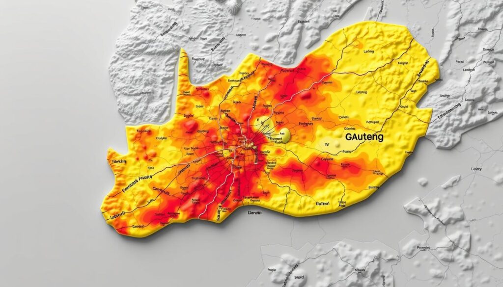 Detailed topographical map of the Gauteng region in South Africa, showcasing the metropolitan areas of Johannesburg and Pretoria. The map should feature a color-coded heat map highlighting the regional variations in air conditioning installation prices, with warmer colors indicating higher costs and cooler colors representing lower prices. The map should be rendered with a realistic, cartographic style, featuring accurate geographical features such as major roads, rivers, and landmarks. The lighting should be natural and diffused, creating a sense of depth and dimension. The camera angle should be slightly elevated, providing an overview of the entire region while maintaining a level of detail necessary to discern the pricing differences across the area. Detailed topographical map of the Gauteng region in South Africa, showcasing the metropolitan areas of Johannesburg and Pretoria. The map should feature a color-coded heat map highlighting the regional variations in air conditioning installation prices, with warmer colors indicating higher costs and cooler colors representing lower prices. The map should be rendered with a realistic, cartographic style, featuring accurate geographical features such as major roads, rivers, and landmarks. The lighting should be natural and diffused, creating a sense of depth and dimension. The camera angle should be slightly elevated, providing an overview of the entire region while maintaining a level of detail necessary to discern the pricing differences across the area.
