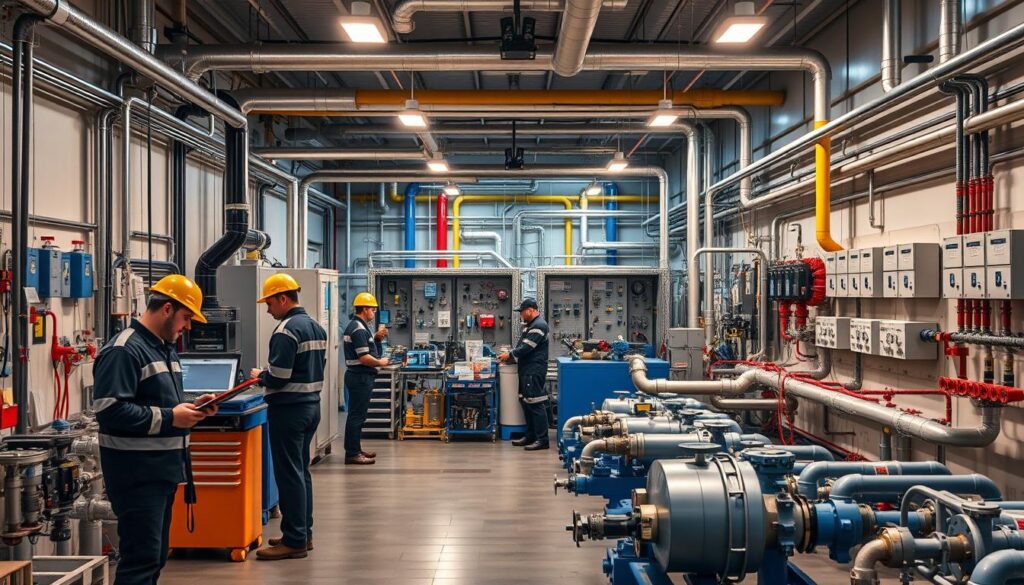 A comprehensive plumbing compliance service facility nestled in a modern industrial park. The foreground features a team of skilled technicians inspecting and repairing various plumbing systems, their tools and equipment neatly organized. The middle ground showcases a display of certified plumbing fixtures and fittings, highlighting the company's commitment to high standards. In the background, a sprawling network of pipes, valves, and control panels symbolizes the complex infrastructure they maintain across South Africa. Warm lighting casts a professional, authoritative atmosphere, conveying the expertise and reliability of this specialized service provider. A comprehensive plumbing compliance service facility nestled in a modern industrial park. The foreground features a team of skilled technicians inspecting and repairing various plumbing systems, their tools and equipment neatly organized. The middle ground showcases a display of certified plumbing fixtures and fittings, highlighting the company's commitment to high standards. In the background, a sprawling network of pipes, valves, and control panels symbolizes the complex infrastructure they maintain across South Africa. Warm lighting casts a professional, authoritative atmosphere, conveying the expertise and reliability of this specialized service provider.