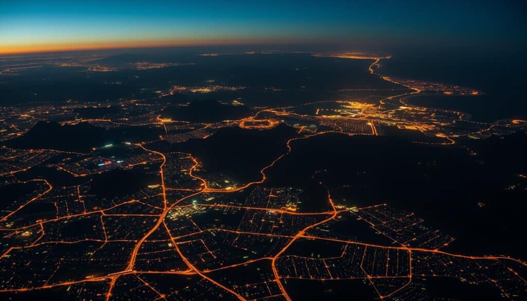 A panoramic aerial view of South Africa at night, illuminated by a patchwork of glowing water service coverage across the country. In the foreground, the bustling city of Johannesburg and Pretoria are highlighted, their extensive water infrastructure visible in intricate detail. The middle ground features rolling hills and valleys, with a network of pipes and pumping stations snaking through the landscape. In the background, the coastline is dotted with harbors and desalination plants, ensuring 24/7 water pressure from the Cape to the Limpopo. The scene is bathed in a warm, amber glow, conveying a sense of reliable, uninterrupted water service for all. A panoramic aerial view of South Africa at night, illuminated by a patchwork of glowing water service coverage across the country. In the foreground, the bustling city of Johannesburg and Pretoria are highlighted, their extensive water infrastructure visible in intricate detail. The middle ground features rolling hills and valleys, with a network of pipes and pumping stations snaking through the landscape. In the background, the coastline is dotted with harbors and desalination plants, ensuring 24/7 water pressure from the Cape to the Limpopo. The scene is bathed in a warm, amber glow, conveying a sense of reliable, uninterrupted water service for all.
