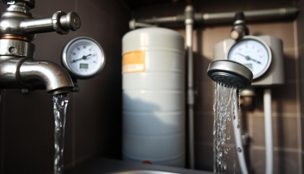 A residential property in South Africa, showcasing common water pressure issues. In the foreground, a faucet with low water flow and a showerhead with poor pressure. In the middle ground, a water meter displaying fluctuating readings. In the background, a water tank and plumbing system, hinting at the infrastructure challenges. The lighting is soft and natural, capturing the everyday nature of the scene. The color palette is muted, reflecting the practical concerns of the homeowner. The overall atmosphere conveys a sense of frustration and the need for a diagnosis and solution to the water pressure problems. A residential property in South Africa, showcasing common water pressure issues. In the foreground, a faucet with low water flow and a showerhead with poor pressure. In the middle ground, a water meter displaying fluctuating readings. In the background, a water tank and plumbing system, hinting at the infrastructure challenges. The lighting is soft and natural, capturing the everyday nature of the scene. The color palette is muted, reflecting the practical concerns of the homeowner. The overall atmosphere conveys a sense of frustration and the need for a diagnosis and solution to the water pressure problems.