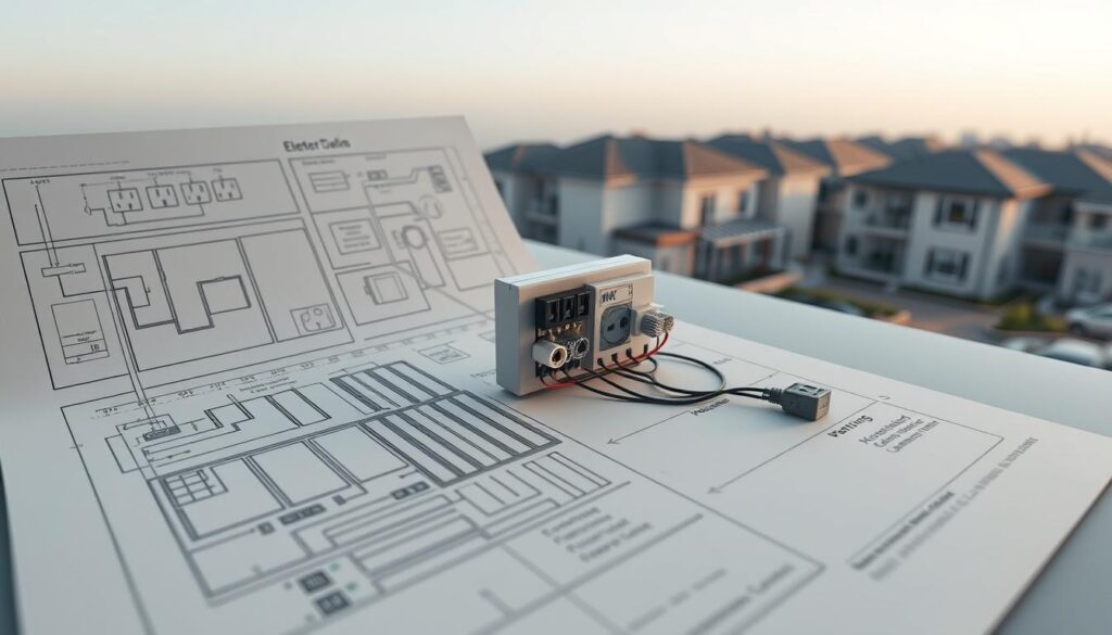 A detailed technical schematic of an electrical installation project, showcasing the key pricing factors in Gauteng, South Africa. The foreground depicts a blueprint-style layout of circuits, outlets, and wiring, with annotations highlighting the variables that impact overall costs - labor, materials, permits, and specialized equipment. The middle ground features a 3D isometric rendering of the electrical components, with realistic textures and shadows. The background offers a panoramic view of a residential or commercial building exterior, establishing the context of the project. Soft, neutral lighting creates a professional, informative atmosphere, while the camera angle provides a comprehensive, informative perspective. A detailed technical schematic of an electrical installation project, showcasing the key pricing factors in Gauteng, South Africa. The foreground depicts a blueprint-style layout of circuits, outlets, and wiring, with annotations highlighting the variables that impact overall costs - labor, materials, permits, and specialized equipment. The middle ground features a 3D isometric rendering of the electrical components, with realistic textures and shadows. The background offers a panoramic view of a residential or commercial building exterior, establishing the context of the project. Soft, neutral lighting creates a professional, informative atmosphere, while the camera angle provides a comprehensive, informative perspective.