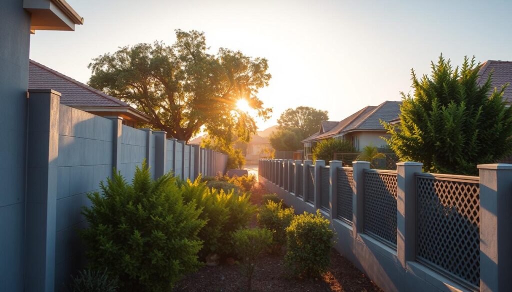 A sun-drenched residential neighborhood in Bloemfontein, South Africa. In the foreground, a variety of precast concrete walling solutions line the property boundaries, showcasing their diverse textures and designs - from smooth, minimalist panels to decorative, patterned screens. The middle ground features lush, verdant landscaping that softens the hard edges of the walls, creating a harmonious blend of man-made and natural elements. In the background, the warm, golden light of the afternoon filters through the trees, casting a serene ambiance over the scene. The image captures the practical and aesthetic qualities of the precast concrete walling options available to homeowners in the Bloemfontein area. A sun-drenched residential neighborhood in Bloemfontein, South Africa. In the foreground, a variety of precast concrete walling solutions line the property boundaries, showcasing their diverse textures and designs - from smooth, minimalist panels to decorative, patterned screens. The middle ground features lush, verdant landscaping that softens the hard edges of the walls, creating a harmonious blend of man-made and natural elements. In the background, the warm, golden light of the afternoon filters through the trees, casting a serene ambiance over the scene. The image captures the practical and aesthetic qualities of the precast concrete walling options available to homeowners in the Bloemfontein area.