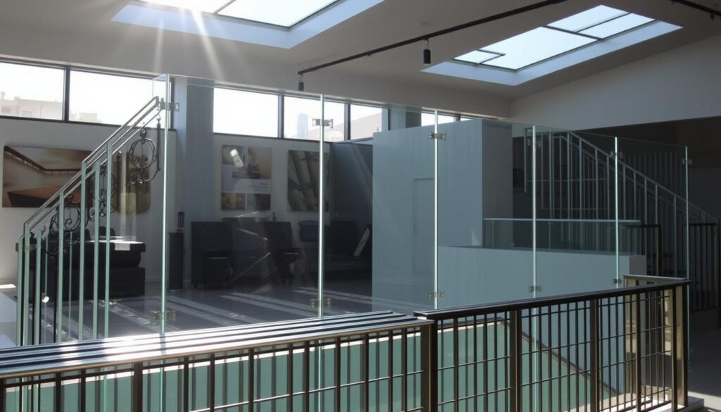 A transparent, sleek fencing display situated in a modern Johannesburg showroom. Sunlight streams through the frameless glass panels, highlighting the pristine, polished metal railings. Elegant fencing samples are arranged in a visually appealing manner, showcasing the quality craftsmanship and attention to detail. The overall atmosphere is one of sophistication and minimalism, conveying the exceptional value and attention to detail that customers can expect from this premier fencing provider. A professional, high-end ambiance that aligns with the section's focus on offering the best value for fencing solutions in Johannesburg. A transparent, sleek fencing display situated in a modern Johannesburg showroom. Sunlight streams through the frameless glass panels, highlighting the pristine, polished metal railings. Elegant fencing samples are arranged in a visually appealing manner, showcasing the quality craftsmanship and attention to detail. The overall atmosphere is one of sophistication and minimalism, conveying the exceptional value and attention to detail that customers can expect from this premier fencing provider. A professional, high-end ambiance that aligns with the section's focus on offering the best value for fencing solutions in Johannesburg.