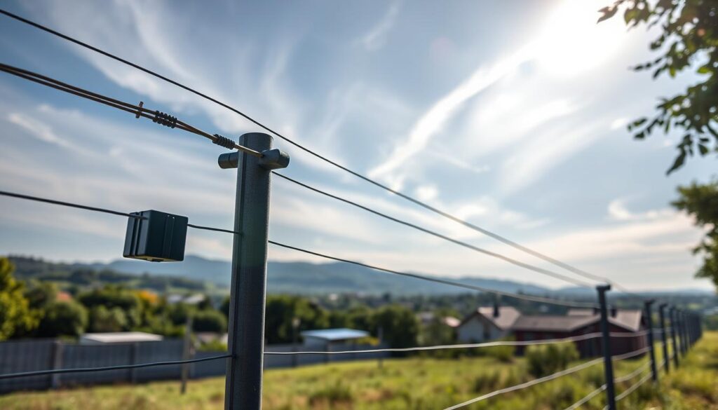 A well-lit, detailed image of an affordable electric fence installation in Port Elizabeth, South Africa. The foreground shows the fence posts, wires, and insulators, with a clean, modern design. The middle ground includes the surrounding landscape, with lush greenery and a clear view of the local architecture. The background features a bright, blue sky with soft, wispy clouds, creating a serene and inviting atmosphere. The overall composition showcases the high-quality installation and the affordability of the solution, aligning with the article's subject and section title. A well-lit, detailed image of an affordable electric fence installation in Port Elizabeth, South Africa. The foreground shows the fence posts, wires, and insulators, with a clean, modern design. The middle ground includes the surrounding landscape, with lush greenery and a clear view of the local architecture. The background features a bright, blue sky with soft, wispy clouds, creating a serene and inviting atmosphere. The overall composition showcases the high-quality installation and the affordability of the solution, aligning with the article's subject and section title.