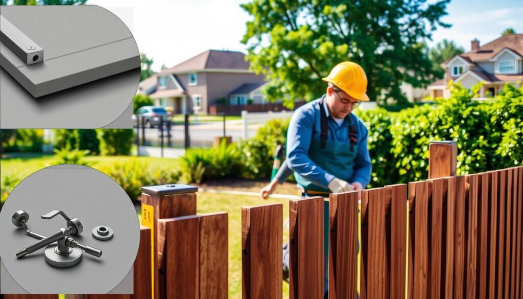 A well-lit, high-resolution image showcasing the key factors that influence the cost of Clearview fencing installation. In the foreground, detailed close-ups of the fencing material, hardware, and installation tools. In the middle ground, a construction worker meticulously measuring and preparing the site. In the background, a suburban neighborhood with lush greenery, providing context for the fencing application. The image should convey a sense of professionalism, attention to detail, and the various cost considerations involved in a Clearview fencing project. A well-lit, high-resolution image showcasing the key factors that influence the cost of Clearview fencing installation. In the foreground, detailed close-ups of the fencing material, hardware, and installation tools. In the middle ground, a construction worker meticulously measuring and preparing the site. In the background, a suburban neighborhood with lush greenery, providing context for the fencing application. The image should convey a sense of professionalism, attention to detail, and the various cost considerations involved in a Clearview fencing project.
