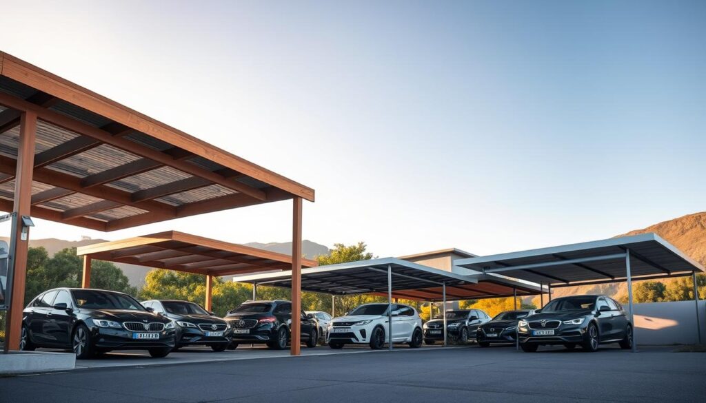 a highly detailed, hyper-realistic, wide-angle photograph of a showcase of modern carport design options in the Western Cape of South Africa, shot on a clear sunny day with warm, soft lighting; showcasing various carport structures made of wood, metal, and glass, set against a backdrop of lush green foliage and rolling hills; the carports feature clean lines, minimalist aesthetics, and innovative architectural elements tailored for the local climate and terrain; the scene conveys a sense of functional elegance, highlighting the practical and aesthetic considerations for homeowners seeking premium carport solutions in the Western Cape region. a highly detailed, hyper-realistic, wide-angle photograph of a showcase of modern carport design options in the Western Cape of South Africa, shot on a clear sunny day with warm, soft lighting; showcasing various carport structures made of wood, metal, and glass, set against a backdrop of lush green foliage and rolling hills; the carports feature clean lines, minimalist aesthetics, and innovative architectural elements tailored for the local climate and terrain; the scene conveys a sense of functional elegance, highlighting the practical and aesthetic considerations for homeowners seeking premium carport solutions in the Western Cape region.