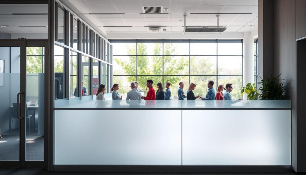 A modern office environment in Pretoria featuring sleek metal stud framing and drywall partitions, showcasing an organized and professional workspace. In the foreground, visualize a well-lit area with elegant glass panels and frosted designs, separating different sections of the office. The middle ground displays a diverse group of professionals in business attire, engaged in discussions and collaborative activities. In the background, large windows allow natural light to flood in, highlighting the contemporary architecture and lush greenery outside. The atmosphere is vibrant yet focused, with a cool color palette and soft shadows casting a calming effect, shot from a slightly elevated angle to capture depth and detail in the partitioning design. A modern office environment in Pretoria featuring sleek metal stud framing and drywall partitions, showcasing an organized and professional workspace. In the foreground, visualize a well-lit area with elegant glass panels and frosted designs, separating different sections of the office. The middle ground displays a diverse group of professionals in business attire, engaged in discussions and collaborative activities. In the background, large windows allow natural light to flood in, highlighting the contemporary architecture and lush greenery outside. The atmosphere is vibrant yet focused, with a cool color palette and soft shadows casting a calming effect, shot from a slightly elevated angle to capture depth and detail in the partitioning design.