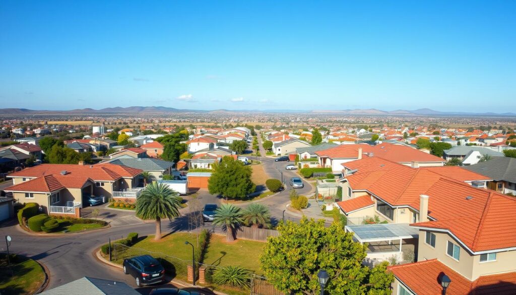 A panoramic view of distinctive service areas surrounding Mogale City and Krugersdorp, capturing a vibrant community atmosphere under a clear blue sky. In the foreground, a well-maintained residential area features neatly trimmed gardens and driveways with parked vehicles, indicating a busy family environment. In the middle ground, images of a local handyman team in professional attire, collaborating on a home repair project, demonstrate their commitment to the community. The background showcases a diverse range of architectural styles, blending modern homes and traditional buildings, with the Gauteng landscape rolling gently in the distance. The scene is illuminated by warm, inviting daylight, enhancing the feeling of reliability and professionalism. Aim for a balanced perspective, highlighting the connection between service and community. A panoramic view of distinctive service areas surrounding Mogale City and Krugersdorp, capturing a vibrant community atmosphere under a clear blue sky. In the foreground, a well-maintained residential area features neatly trimmed gardens and driveways with parked vehicles, indicating a busy family environment. In the middle ground, images of a local handyman team in professional attire, collaborating on a home repair project, demonstrate their commitment to the community. The background showcases a diverse range of architectural styles, blending modern homes and traditional buildings, with the Gauteng landscape rolling gently in the distance. The scene is illuminated by warm, inviting daylight, enhancing the feeling of reliability and professionalism. Aim for a balanced perspective, highlighting the connection between service and community.
