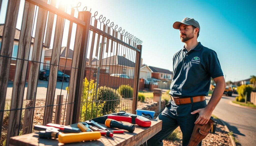 A picturesque urban scene depicting a handyman at work in the West Rand area, emphasizing service coverage. In the foreground, a professional handyman wearing a branded polo shirt and tool belt is repairing a fence, surrounded by various tools on a workbench. The middle ground features a suburban neighborhood with well-maintained houses and gardens, reflecting the character of the West Rand. In the background, a clear blue sky complements the warm afternoon sunlight, casting soft shadows and enhancing visibility. The atmosphere is friendly and inviting, suggesting a thriving community. The image is captured from a slightly elevated angle to provide an overview of the service area, highlighting both the handyman’s work and the surrounding neighborhood. A picturesque urban scene depicting a handyman at work in the West Rand area, emphasizing service coverage. In the foreground, a professional handyman wearing a branded polo shirt and tool belt is repairing a fence, surrounded by various tools on a workbench. The middle ground features a suburban neighborhood with well-maintained houses and gardens, reflecting the character of the West Rand. In the background, a clear blue sky complements the warm afternoon sunlight, casting soft shadows and enhancing visibility. The atmosphere is friendly and inviting, suggesting a thriving community. The image is captured from a slightly elevated angle to provide an overview of the service area, highlighting both the handyman’s work and the surrounding neighborhood.