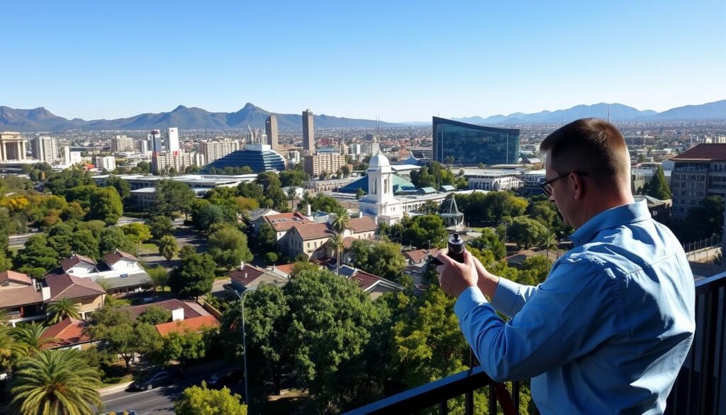 A scenic view of Sandton, South Africa, showcasing landmarks like the Sandton City Mall and the Nelson Mandela Square in the background under a clear blue sky. In the foreground, a professional handyman in business-casual attire is working on a home repair project, such as fixing a leaky faucet or painting a fence, symbolizing maintenance services. The middle layer features lush greenery and well-maintained urban landscape, blending residential and commercial areas. Soft sunlight casts gentle shadows, adding warmth to the scene. The overall atmosphere conveys a sense of community, professionalism, and accessibility, emphasizing the availability of handyman services in this vibrant urban setting. A scenic view of Sandton, South Africa, showcasing landmarks like the Sandton City Mall and the Nelson Mandela Square in the background under a clear blue sky. In the foreground, a professional handyman in business-casual attire is working on a home repair project, such as fixing a leaky faucet or painting a fence, symbolizing maintenance services. The middle layer features lush greenery and well-maintained urban landscape, blending residential and commercial areas. Soft sunlight casts gentle shadows, adding warmth to the scene. The overall atmosphere conveys a sense of community, professionalism, and accessibility, emphasizing the availability of handyman services in this vibrant urban setting.