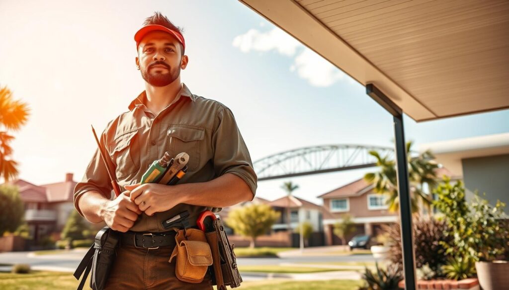 A skilled handyman in professional attire, equipped with various tools, stands confidently in the foreground, engaging in home repair tasks. The middle ground showcases a vibrant suburban scene in Pretoria East, with neatly maintained homes and a hint of greenery. In the background, recognizable landmarks like Menlyn Mall and Lynnwood Bridge are subtly illustrated, creating a sense of location. The lighting is warm and inviting, suggesting a sunny afternoon, while the angle offers a slight low perspective to emphasize the handyman’s expertise. The atmosphere is friendly and approachable, reflecting a trusted service that enhances community living and home maintenance. A skilled handyman in professional attire, equipped with various tools, stands confidently in the foreground, engaging in home repair tasks. The middle ground showcases a vibrant suburban scene in Pretoria East, with neatly maintained homes and a hint of greenery. In the background, recognizable landmarks like Menlyn Mall and Lynnwood Bridge are subtly illustrated, creating a sense of location. The lighting is warm and inviting, suggesting a sunny afternoon, while the angle offers a slight low perspective to emphasize the handyman’s expertise. The atmosphere is friendly and approachable, reflecting a trusted service that enhances community living and home maintenance.