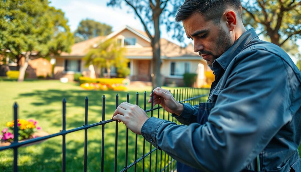 A skilled handyman working diligently in Wierda Park, a suburban area in Centurion. In the foreground, a professional-looking handyman dressed in a neat, modest uniform, focused on fixing a garden fence. The middle ground features a well-maintained residential home with lush green lawns and colorful flower beds, reflecting a suburban neighborhood. In the background, trees and blue skies create a serene atmosphere. Soft, natural lighting highlights the handyman's concentration and the details of the repair work. The composition is framed to emphasize the handyman, showcasing both his expertise and the vibrant, welcoming environment of Wierda Park. Aim for a realistic, engaging view that captures the essence of handyman services in a community setting. A skilled handyman working diligently in Wierda Park, a suburban area in Centurion. In the foreground, a professional-looking handyman dressed in a neat, modest uniform, focused on fixing a garden fence. The middle ground features a well-maintained residential home with lush green lawns and colorful flower beds, reflecting a suburban neighborhood. In the background, trees and blue skies create a serene atmosphere. Soft, natural lighting highlights the handyman's concentration and the details of the repair work. The composition is framed to emphasize the handyman, showcasing both his expertise and the vibrant, welcoming environment of Wierda Park. Aim for a realistic, engaging view that captures the essence of handyman services in a community setting.