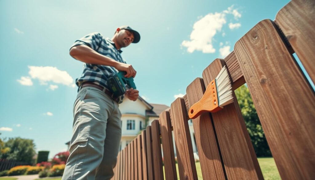 A skilled handyman working in a suburban garden setting in Kempton Park, showcasing a variety of tools such as a drill, saw, and paintbrush. In the foreground, the handyman, dressed in neat casual attire, is repairing a wooden fence, demonstrating precision and care. In the middle ground, a well-maintained home with pristine landscaping serves as the backdrop, featuring vibrant flowers and a neatly trimmed lawn. The background presents a clear blue sky, with a few clouds and sunlight filtering through, creating a warm and inviting atmosphere. The scene captures a sense of professionalism and dedication to property maintenance, reflecting quality handyman services available in the Kempton Park area. The angle is slightly low, looking up at the handyman, emphasizing his work and the brightness of the day. A skilled handyman working in a suburban garden setting in Kempton Park, showcasing a variety of tools such as a drill, saw, and paintbrush. In the foreground, the handyman, dressed in neat casual attire, is repairing a wooden fence, demonstrating precision and care. In the middle ground, a well-maintained home with pristine landscaping serves as the backdrop, featuring vibrant flowers and a neatly trimmed lawn. The background presents a clear blue sky, with a few clouds and sunlight filtering through, creating a warm and inviting atmosphere. The scene captures a sense of professionalism and dedication to property maintenance, reflecting quality handyman services available in the Kempton Park area. The angle is slightly low, looking up at the handyman, emphasizing his work and the brightness of the day.